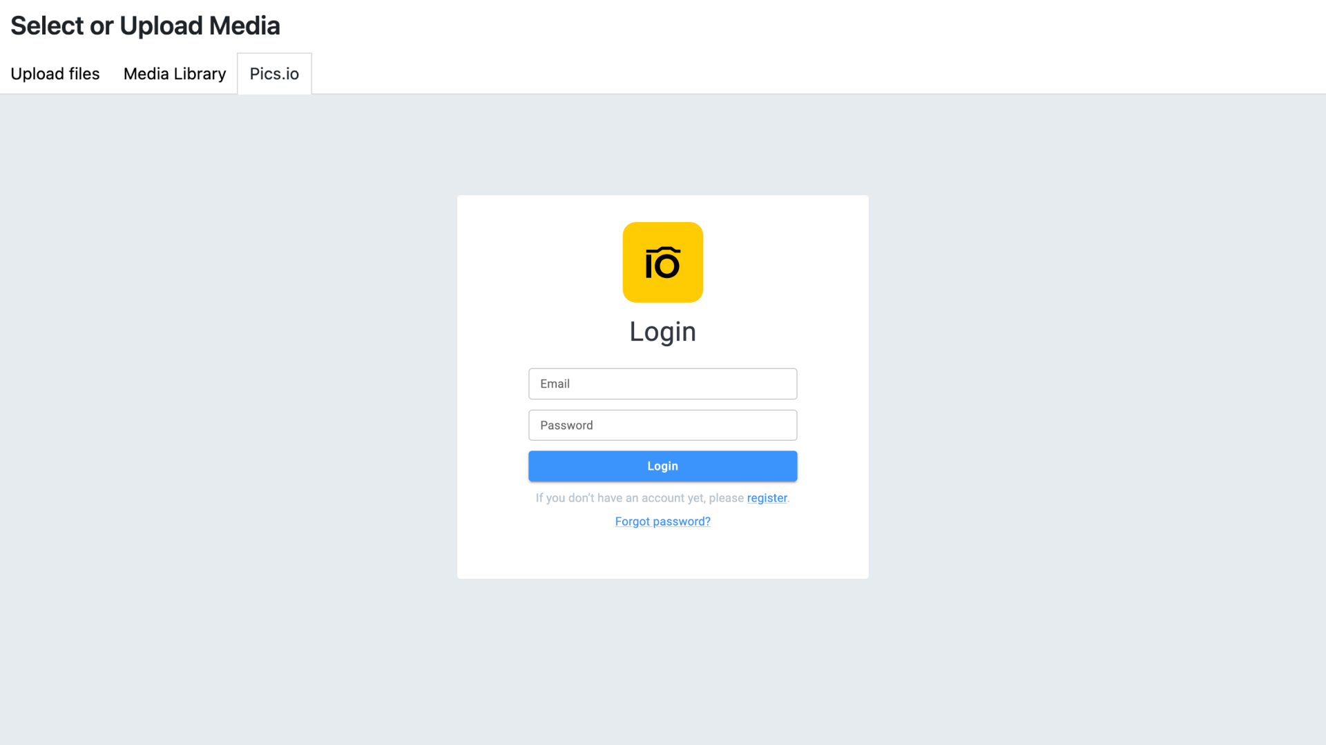 Log into your Pics.io account after installing WordPress DAM Plugin