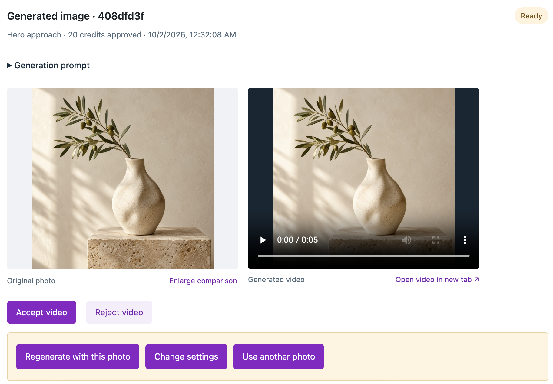 Review and accept or reject a generated video.