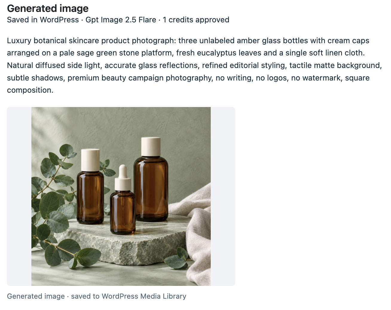 A generated image saved to the WordPress Media Library.