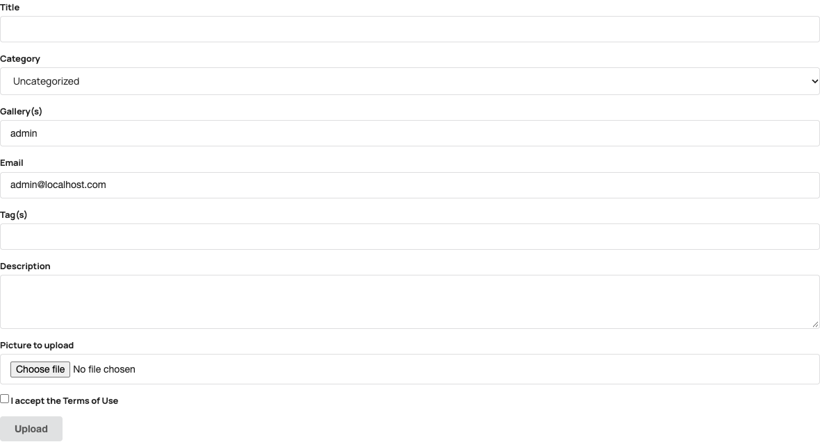 Guest upload form; optional reCAPTCHA is configured separately.