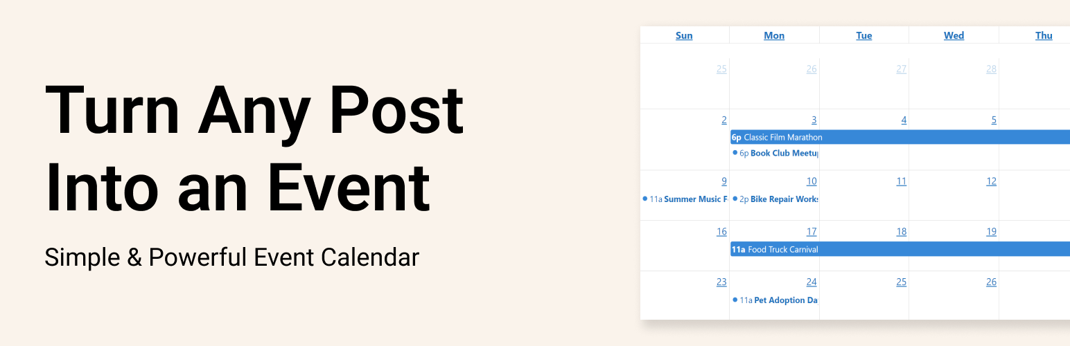 WordPress 外掛 Events Calendar Made Simple – Pie Calendar 的封面圖片。