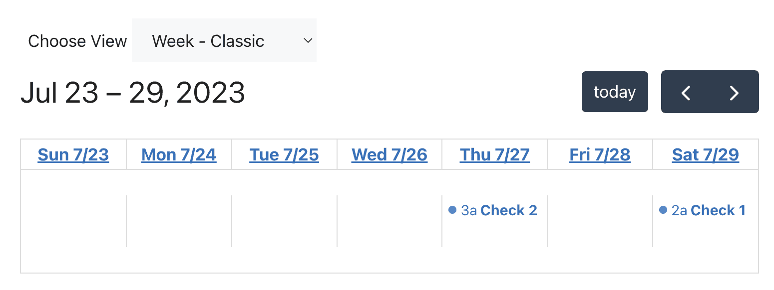 Example of calendar in "Week - Classic" view.