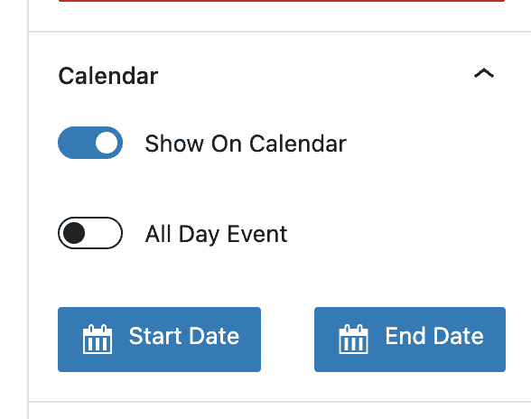 Back-end controls of Pie Calendar on a single post