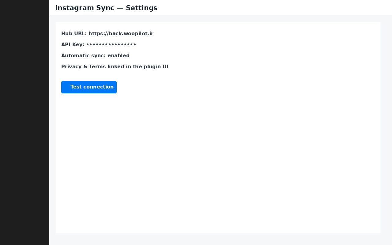 Settings: Hub URL, API Key, and automatic sync