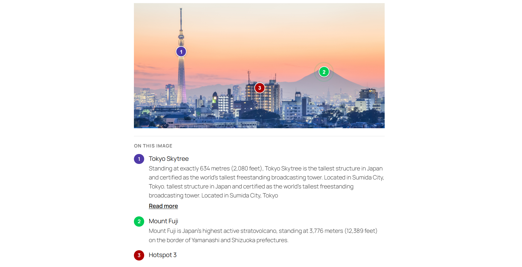 Optional accessible list of every hotspot below the image, for screen readers and SEO.