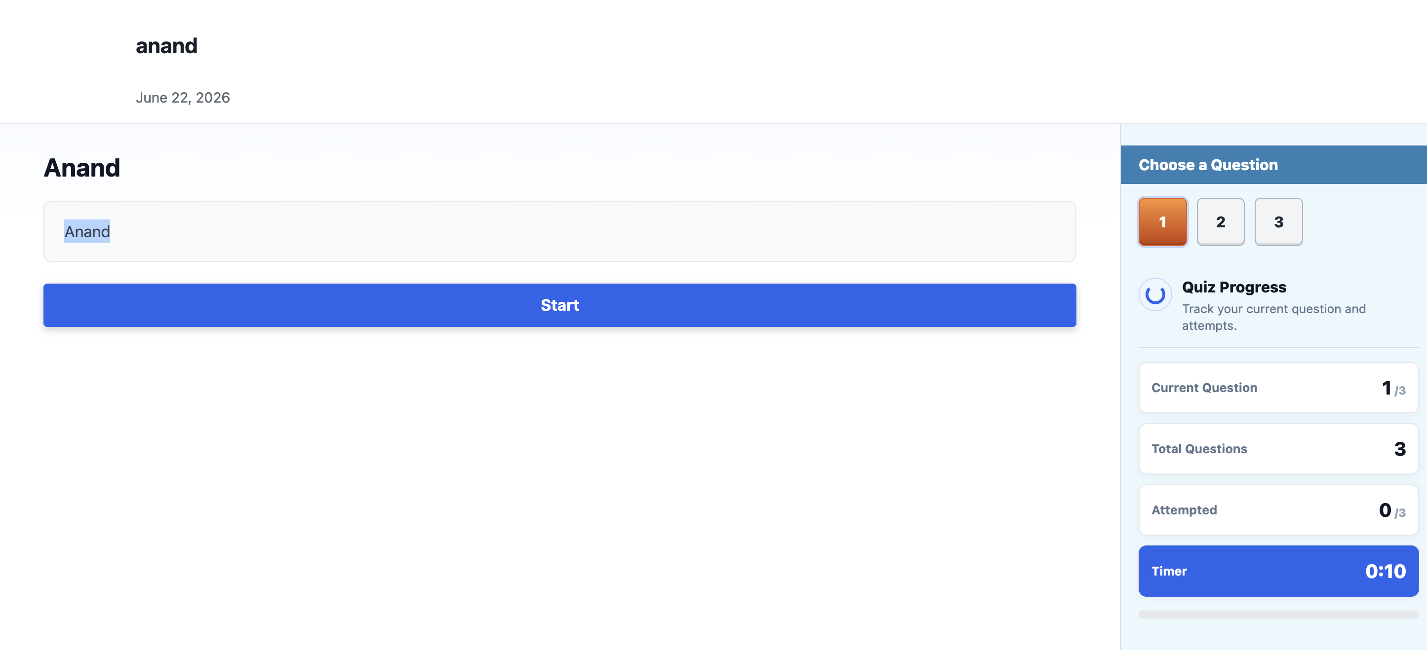 Quiz management dashboard with stats, search, and filters.