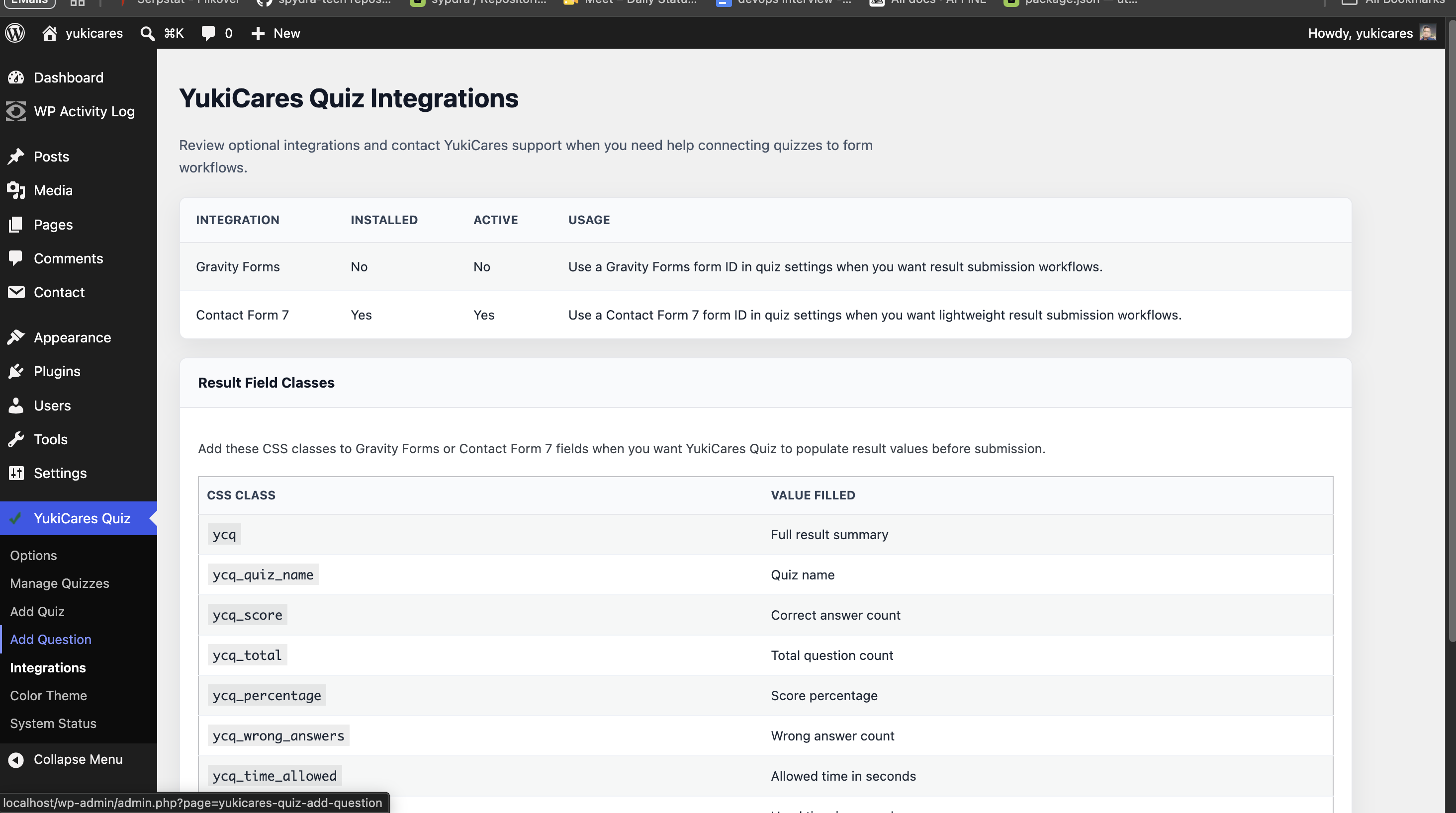 Plugin settings screen.