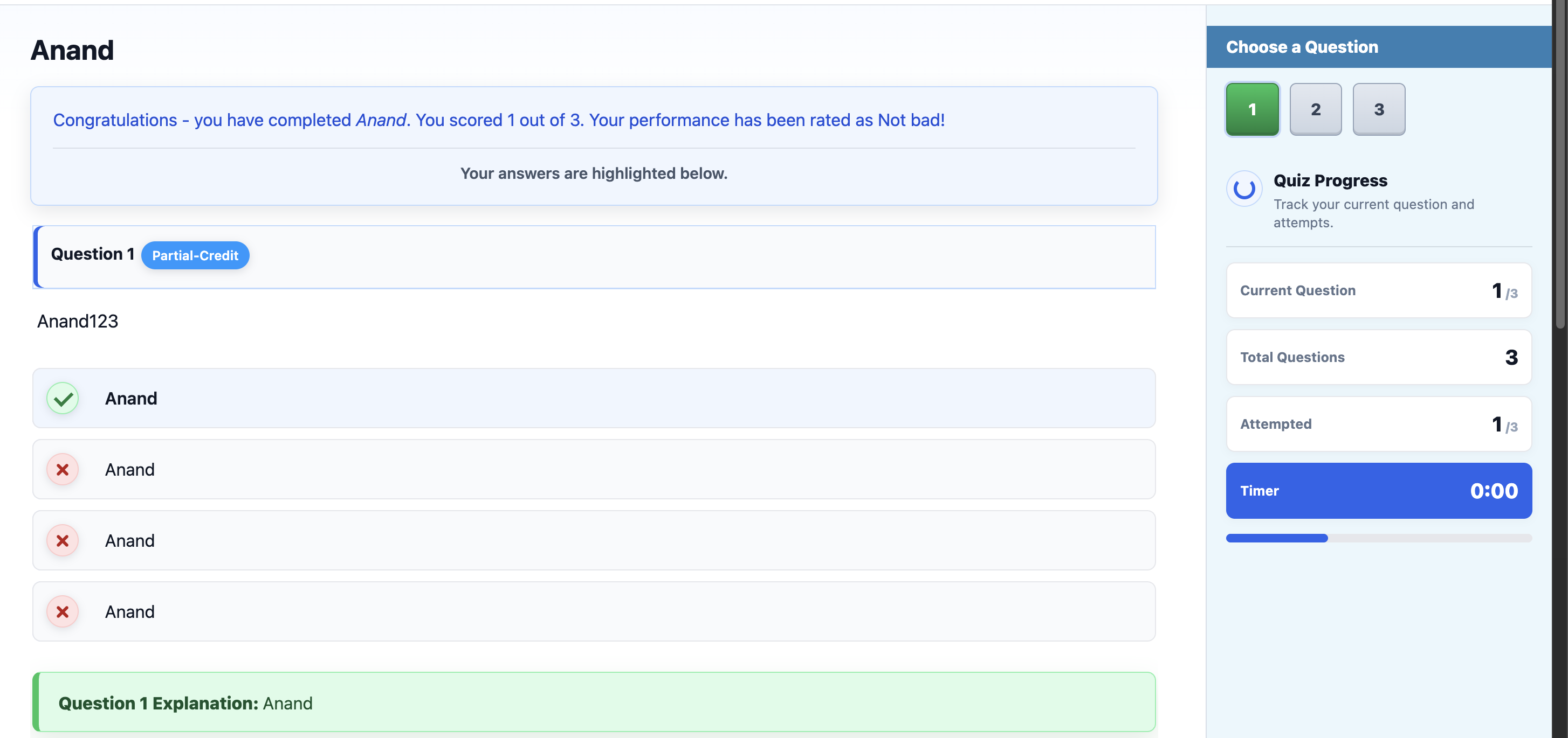 Create and edit quiz screen with settings and options.