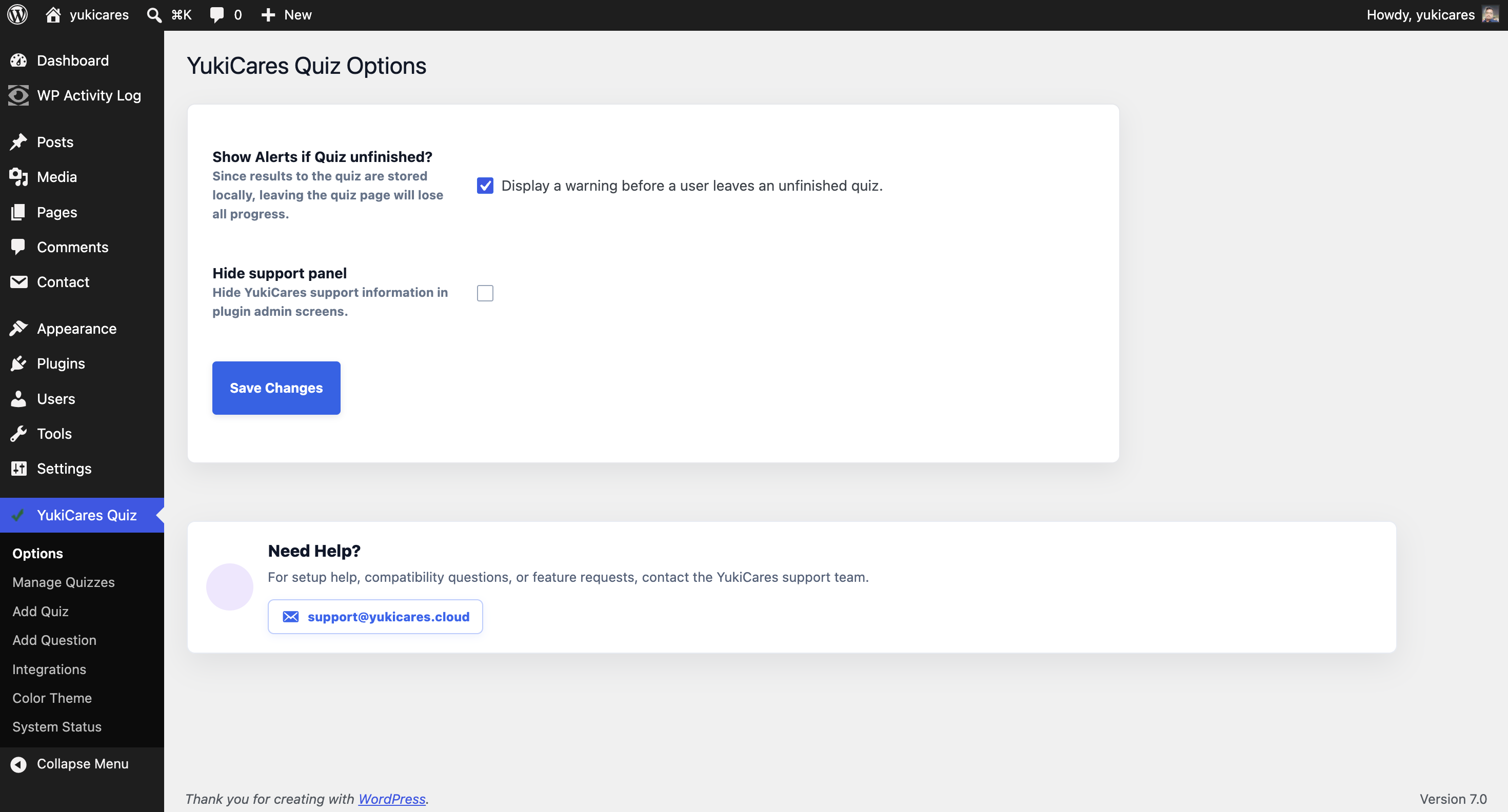 Color theme selector for the quiz frontend.