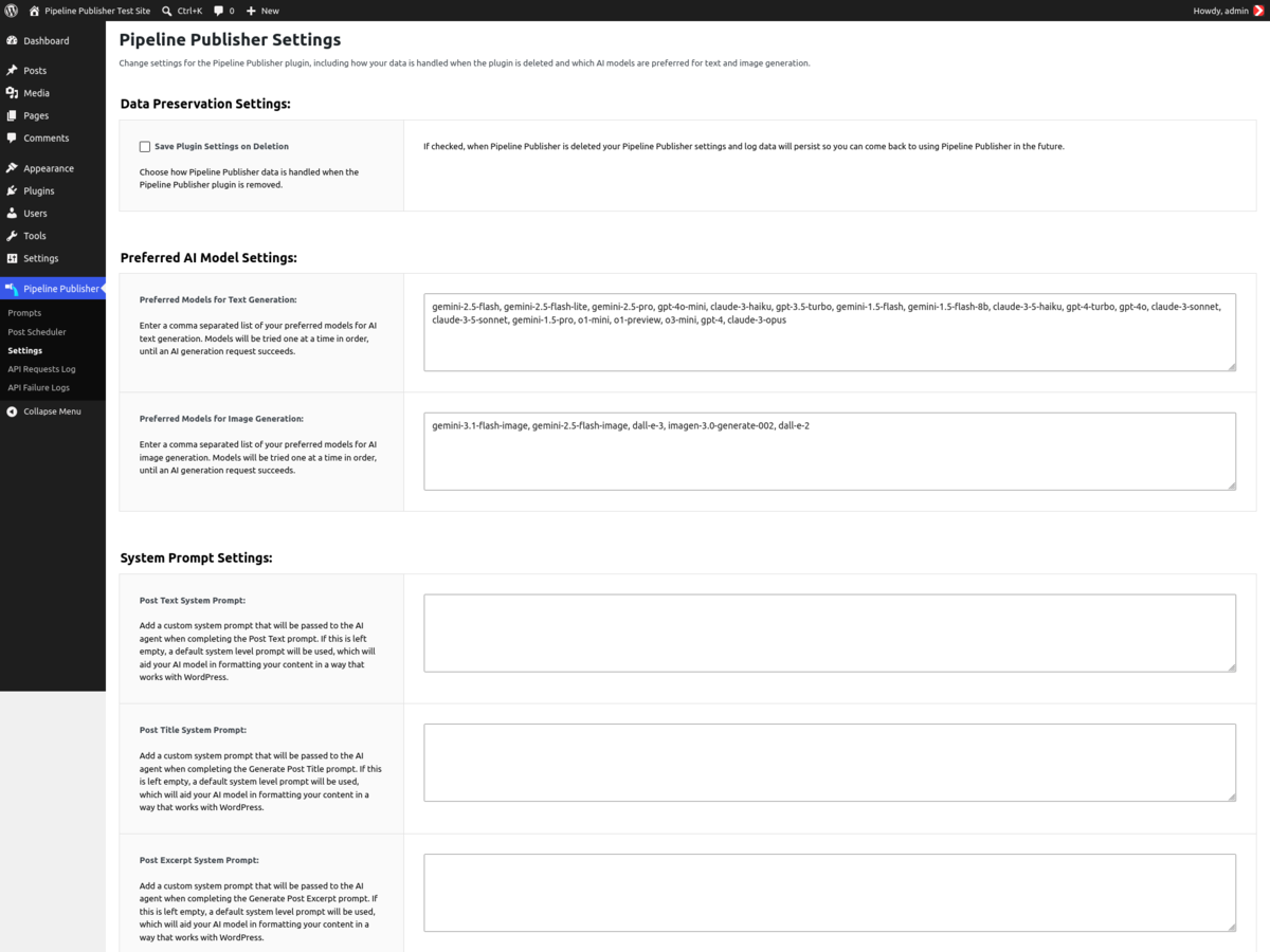 Configure your preferred AI models and add custom system-level prompts in Settings.