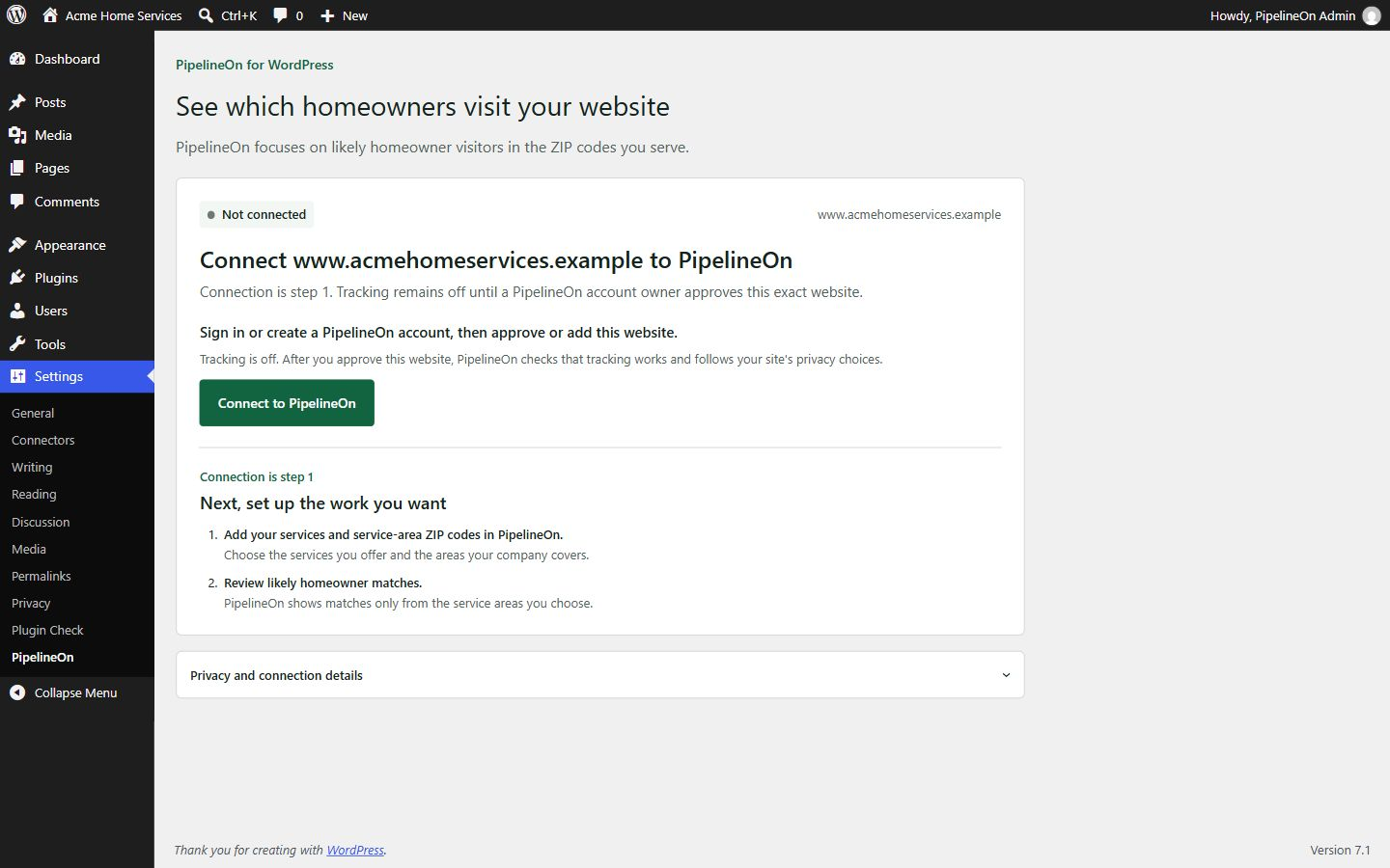 Connect PipelineOn from WordPress.