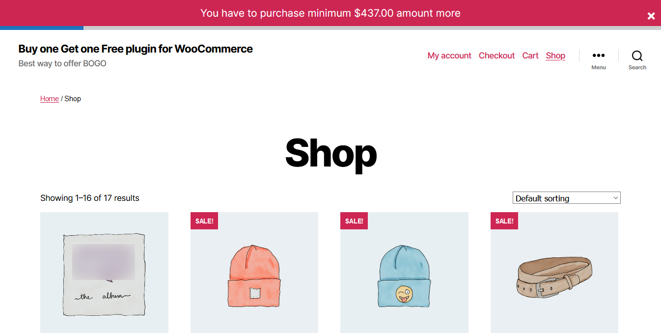 Minimum amount for purchase shown in the progress bar
