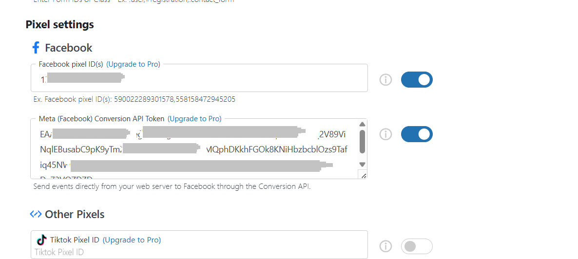 Facebook Conversion API and Facebook Pixel Settings