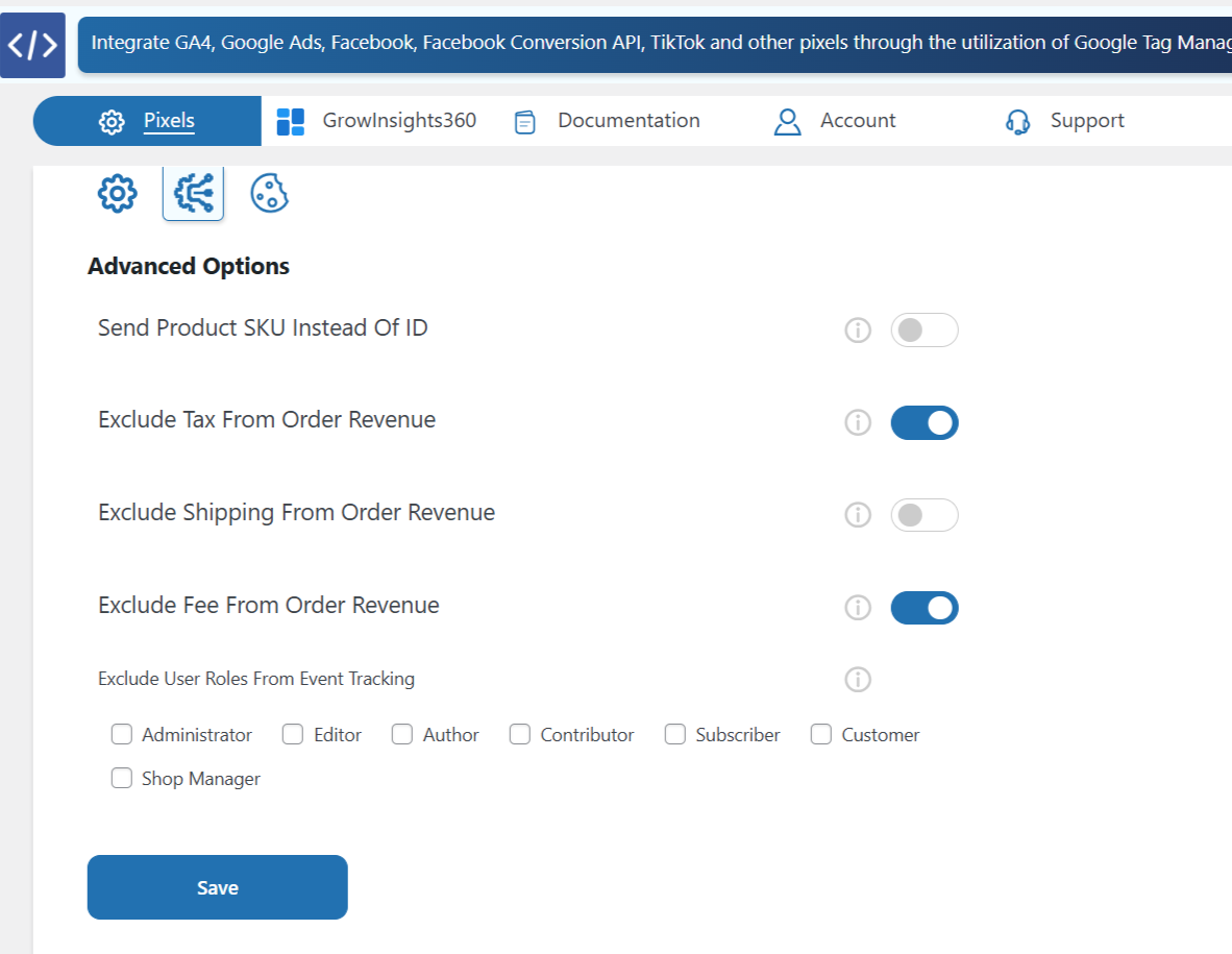 Advanced Options settings