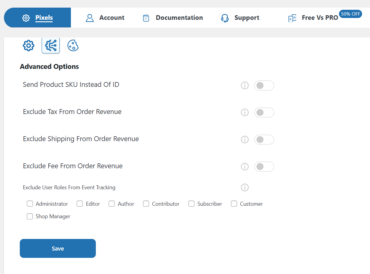 Advanced Options settings
