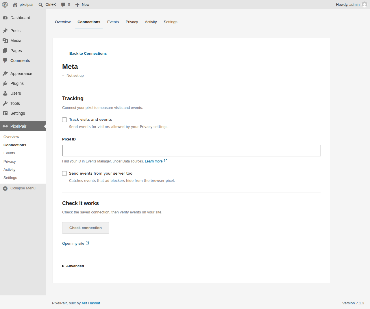 Meta connection settings with optional server events.