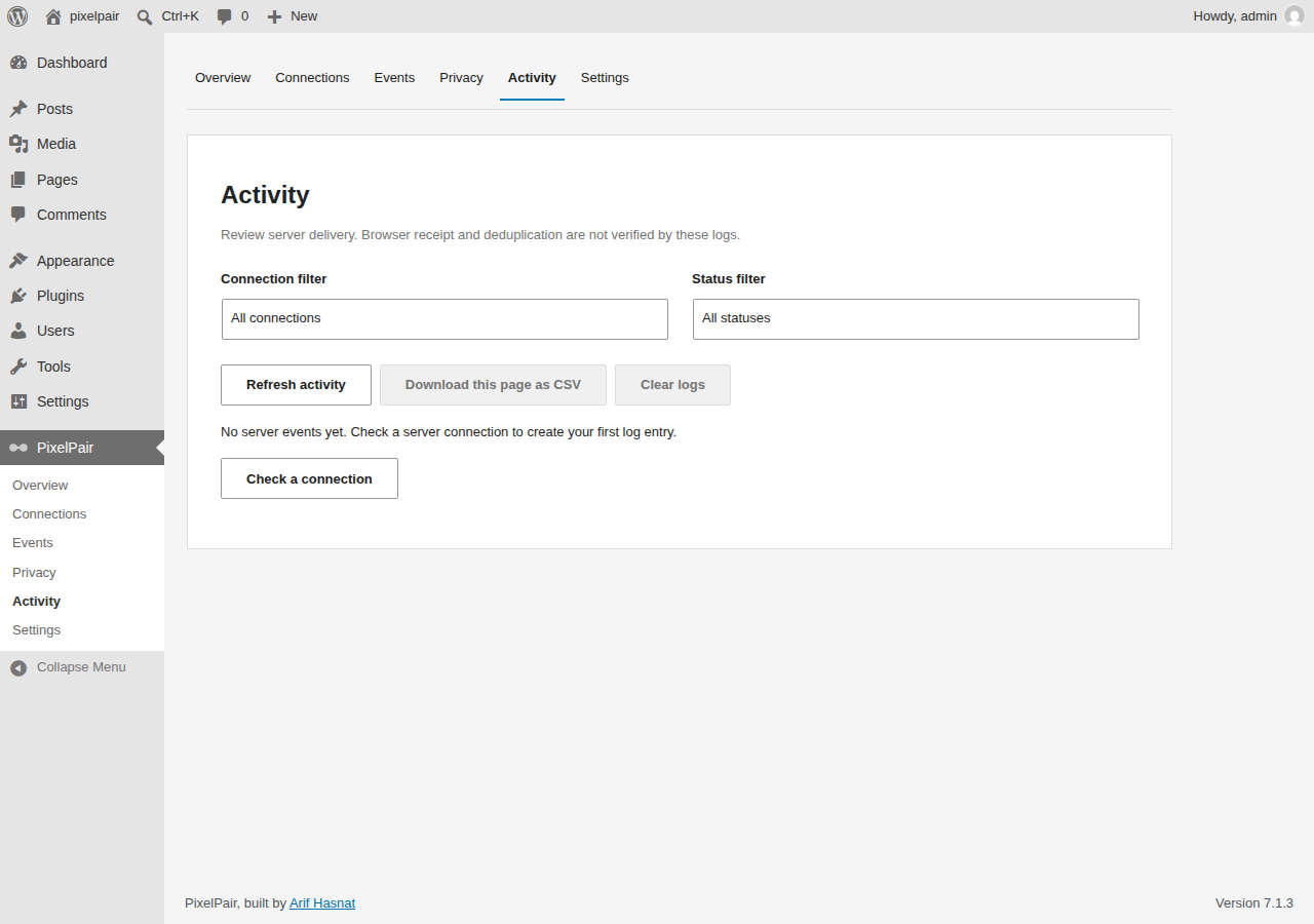 Activity with redacted server diagnostics.