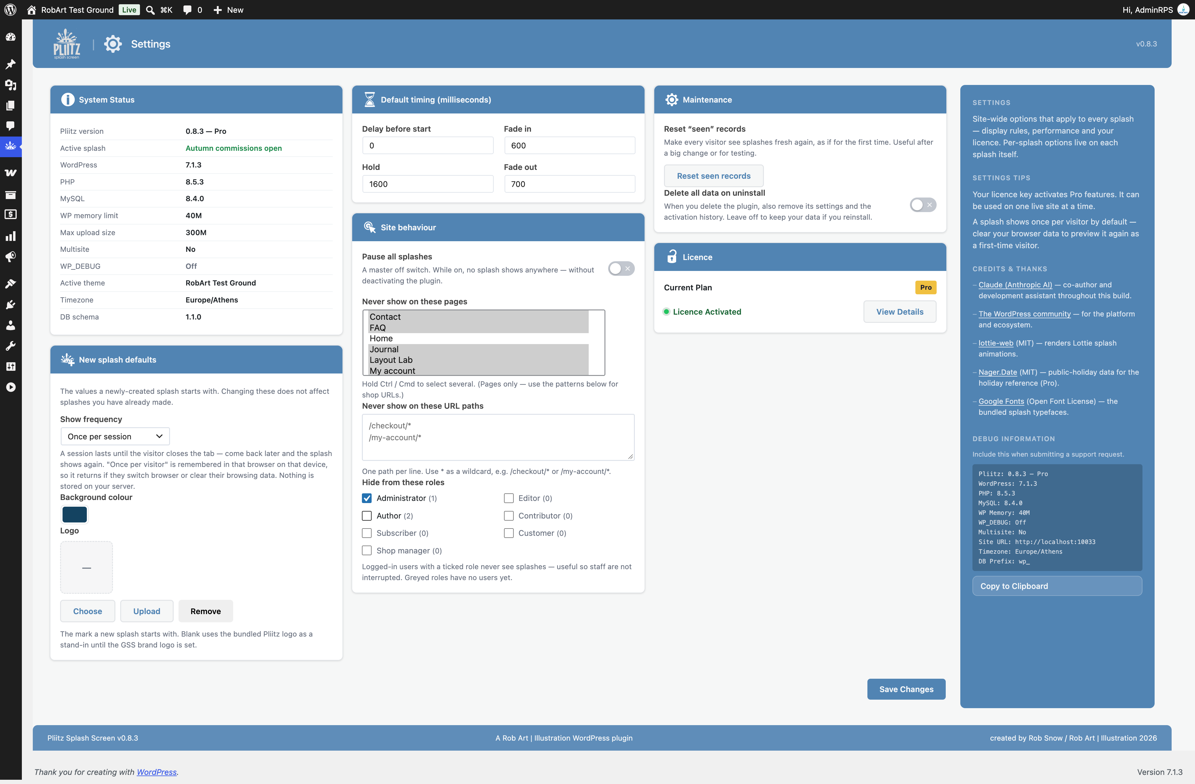 The Settings screen — global defaults and maintenance options.