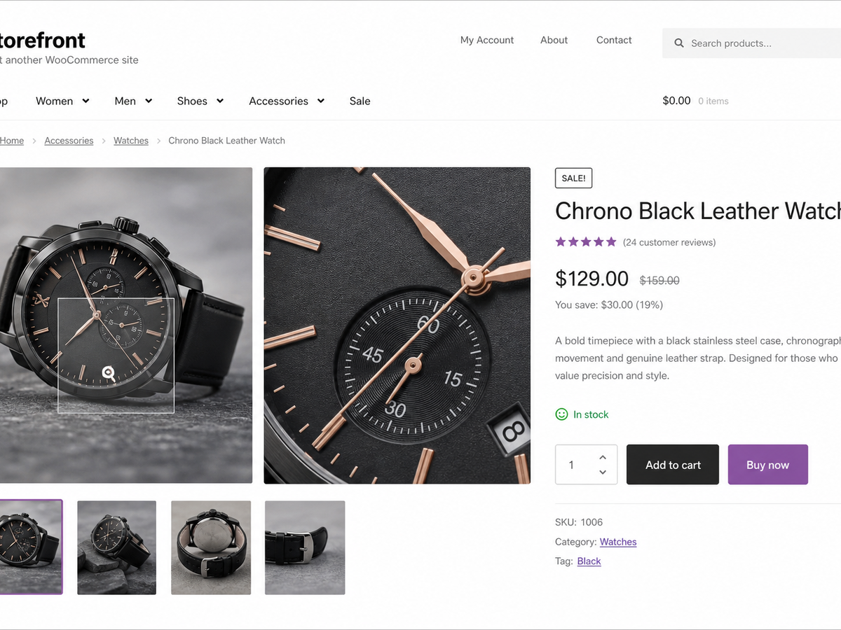 Gallery hover zoom on a single product page.