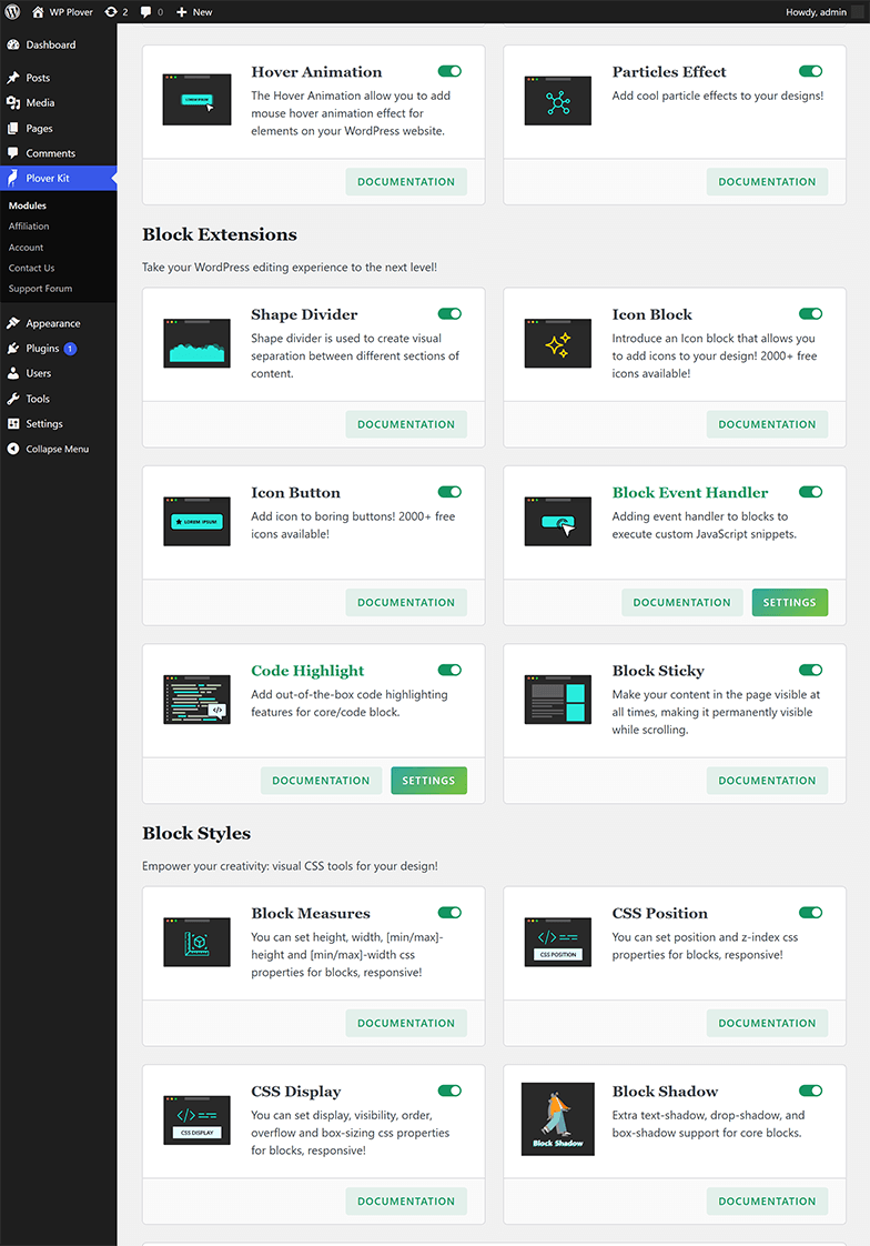 Plover Kit Modules Screen 02