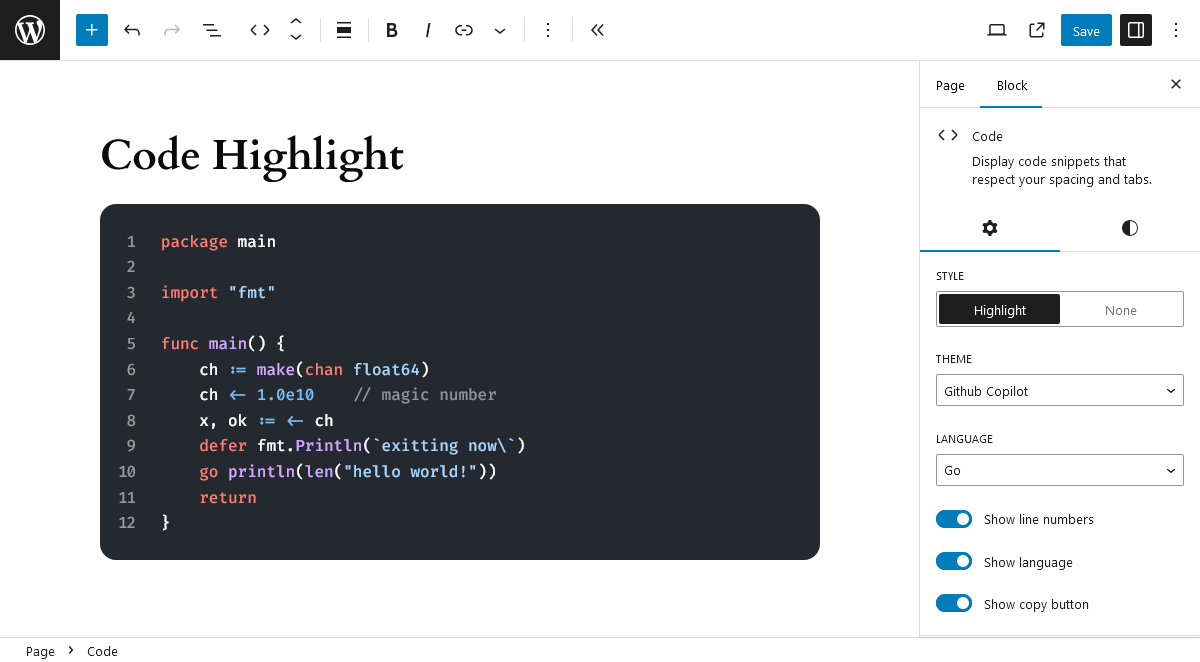 Code Highlight Options and Preview