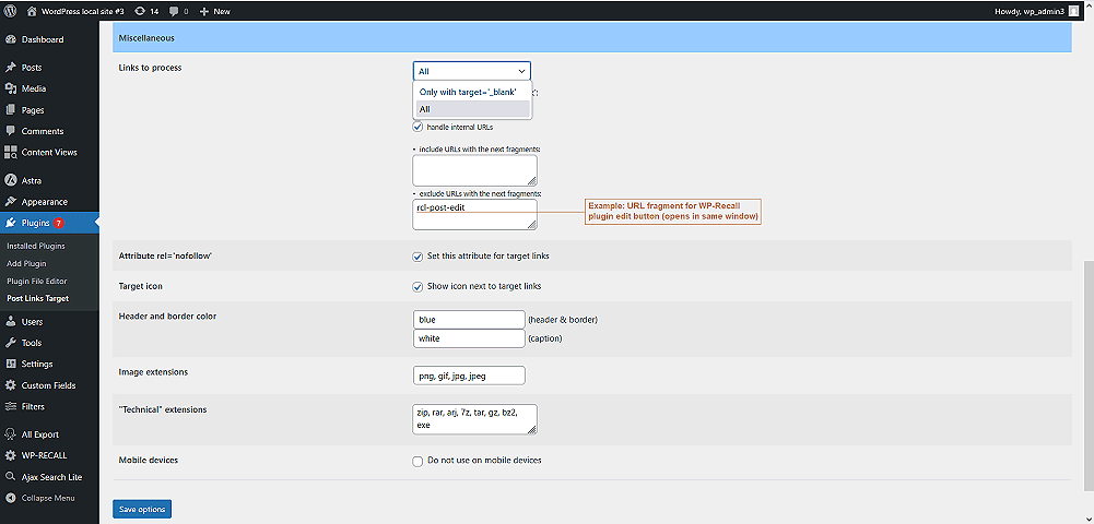 Miscellaneous settings.