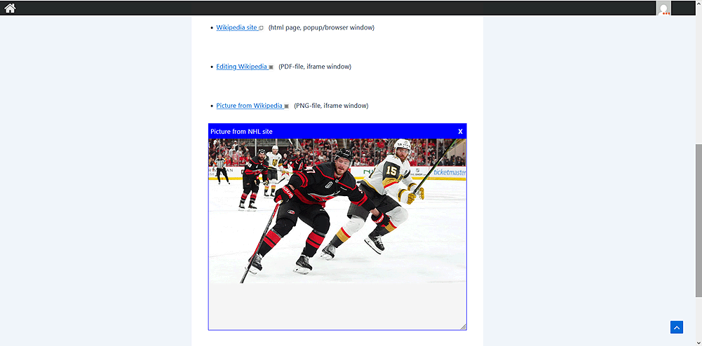 Example of a link opening in an embedded iframe window.