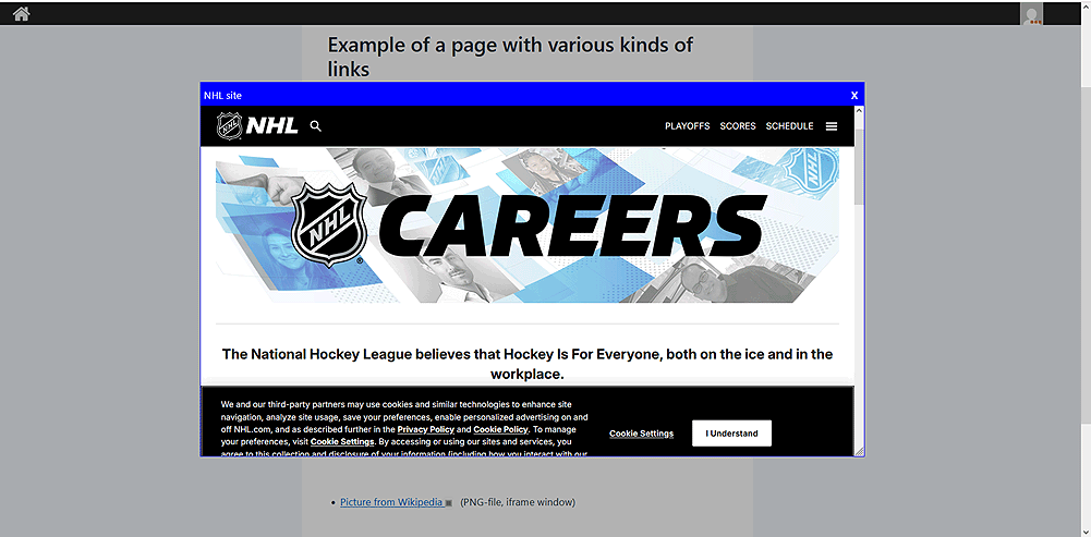 Example of a link opening in an external popup window.