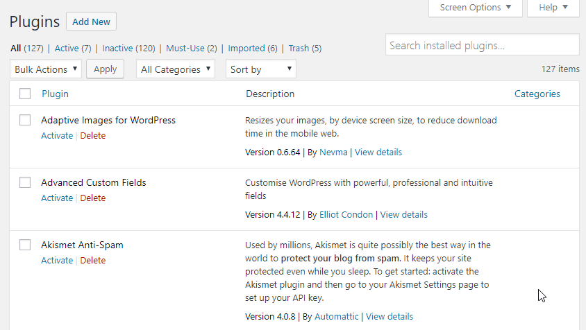 Show columns, add categories and sort.