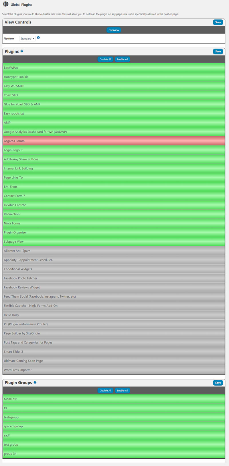 Global plugins page.