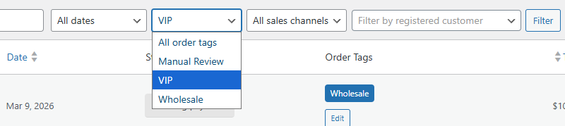 Filtering WooCommerce orders by tags