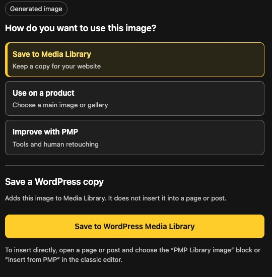 Save an available PMP Library image to WordPress Media Library for use on your website.