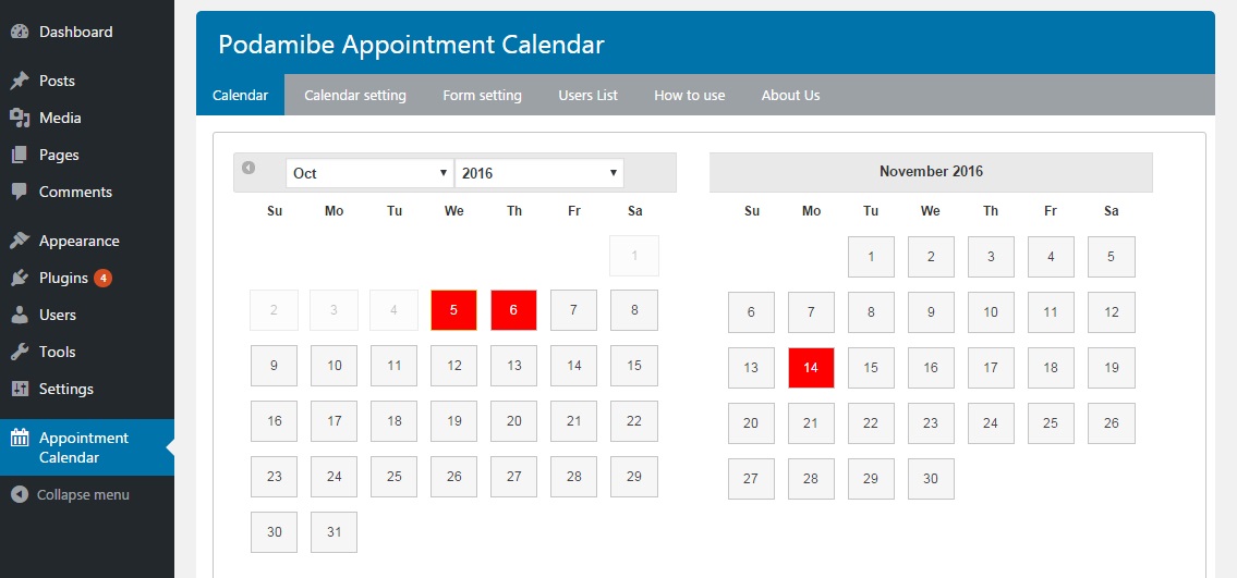 Podamibe Appointment Calendar