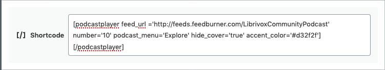 Display podcast player using shortcodex