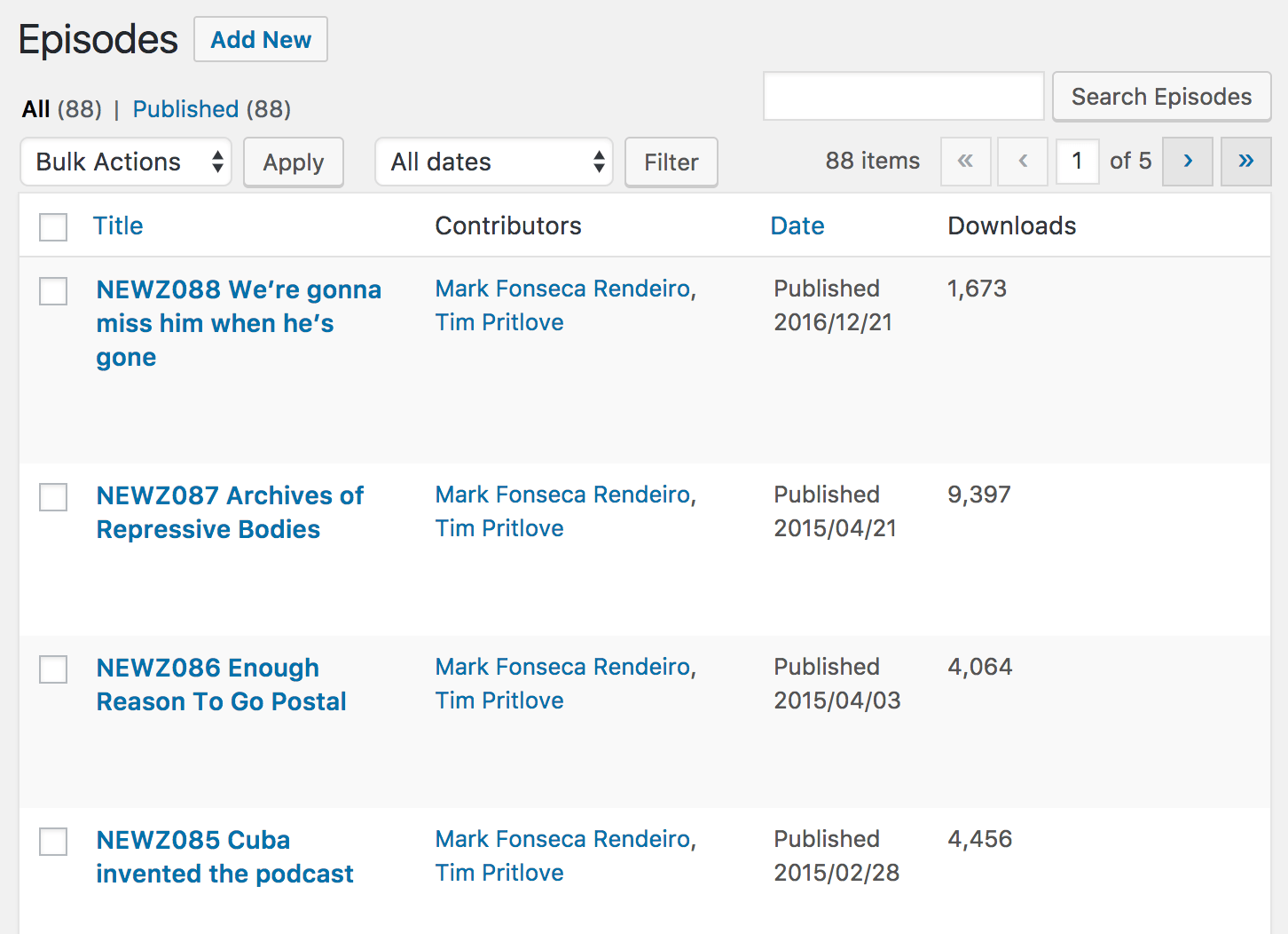 Custom episode post type separates media from your blog content.