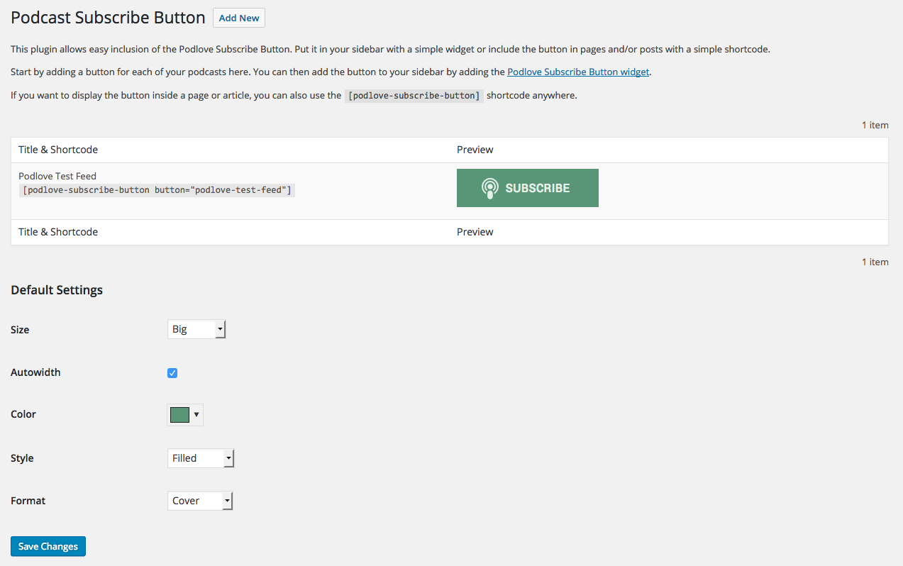 The Subscribe buttons are listed with a preview to check their functionality.