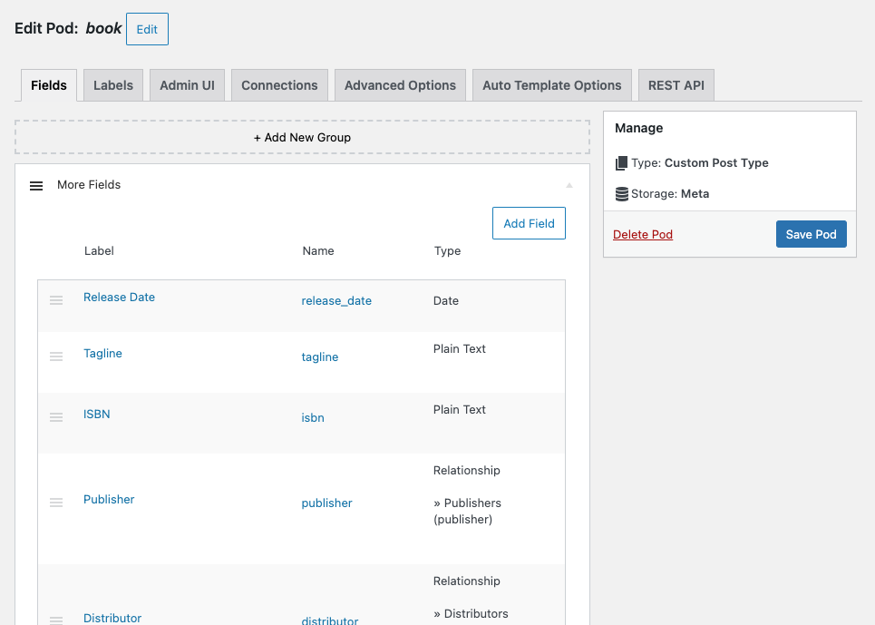 Add groups of fields and manage your content type