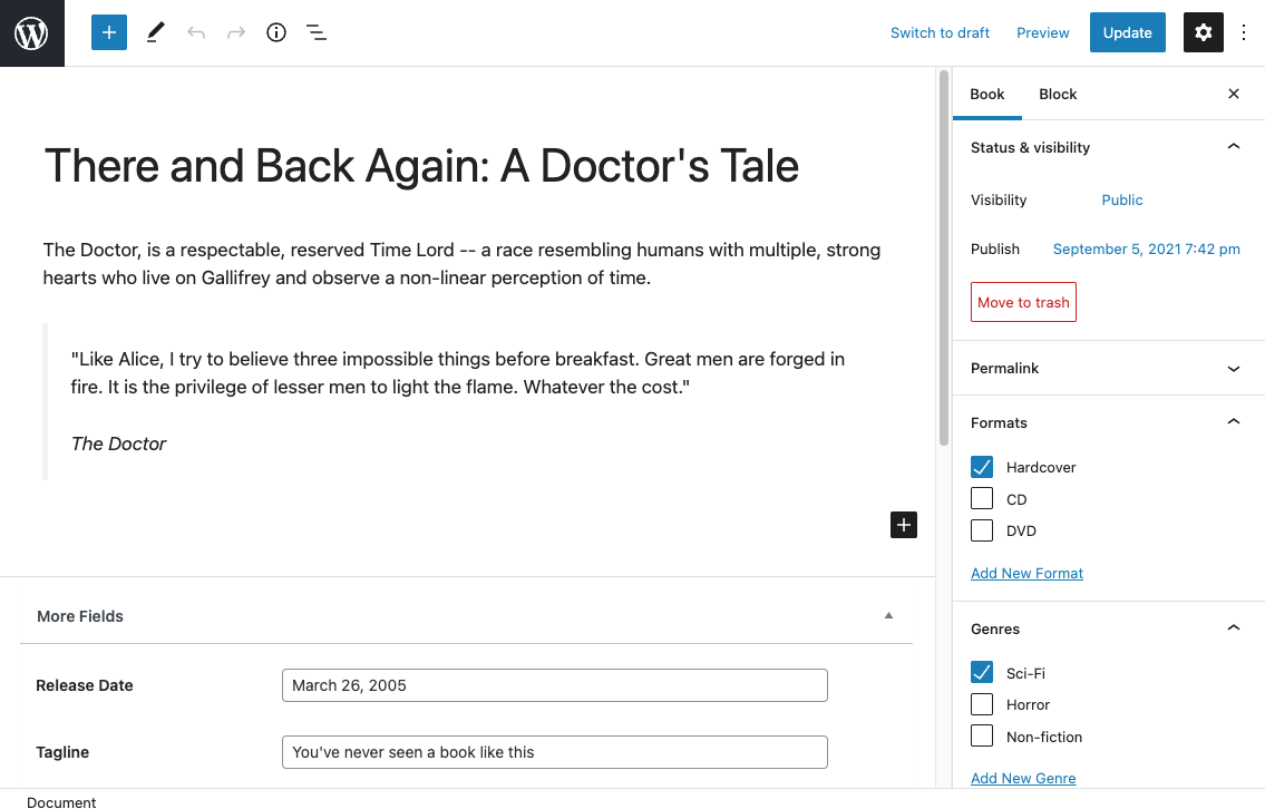 Creating or extending a Post Type will add groups of fields to the Post Editor