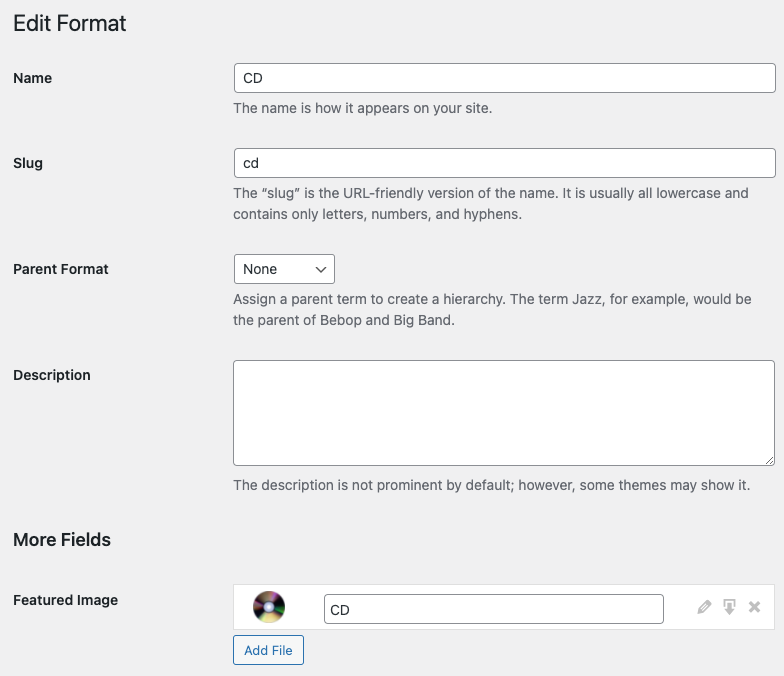 Creating or extending a Taxonomy will add groups of fields to the Term Editor