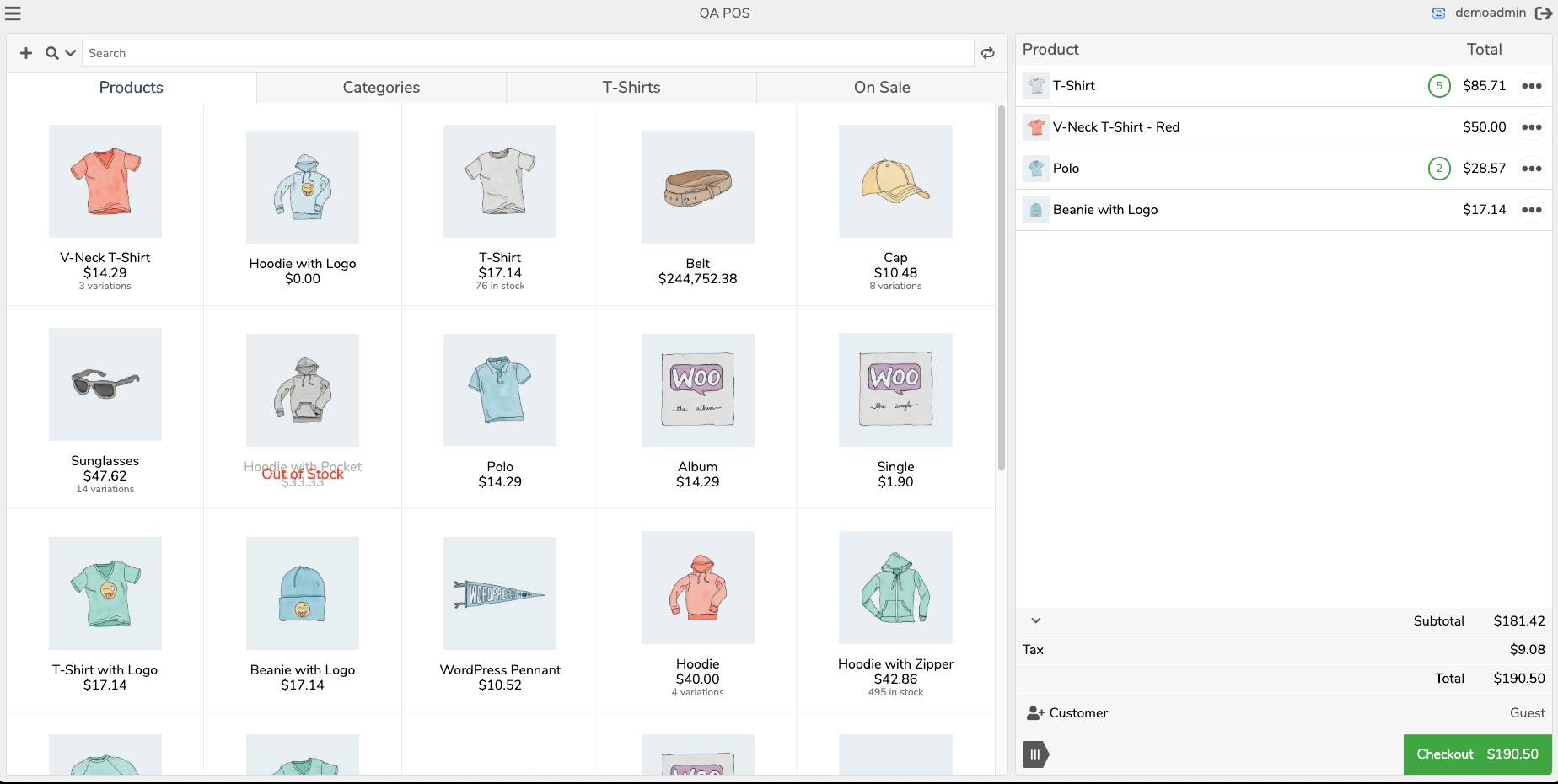 POS Product and Cart View