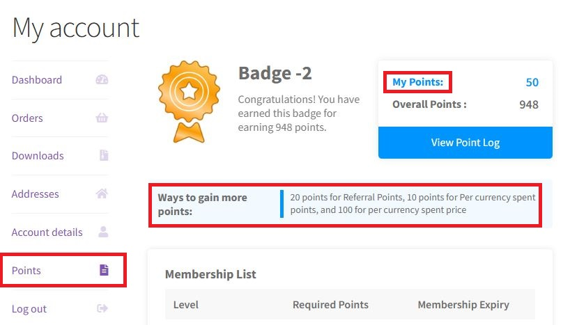 <strong>Customized Text</strong> - The admin can modify/add the text according to the need. It will be displayed on the My Account > Points page