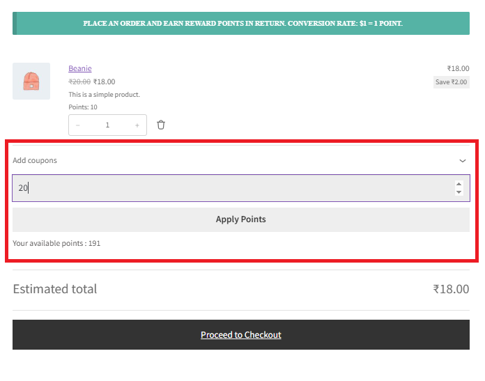 Redeem Points On Cart Page