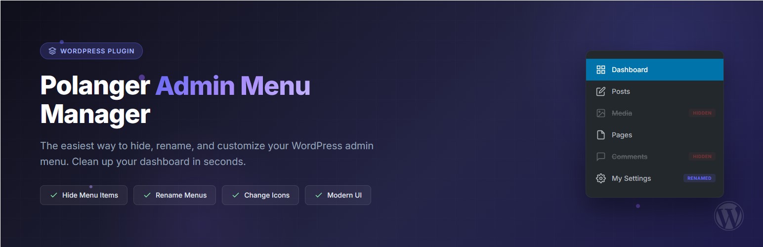 WordPress 外掛 Polanger – Admin Menu Manager 的封面圖片。