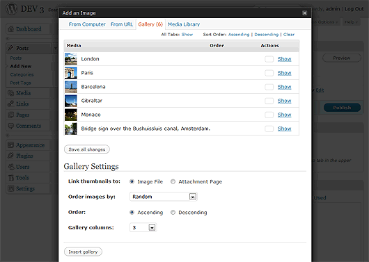 Choose your order and Gallery columns and then click "Insert gallery".