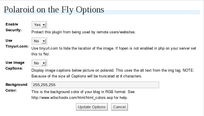 Screenshot of Options page.