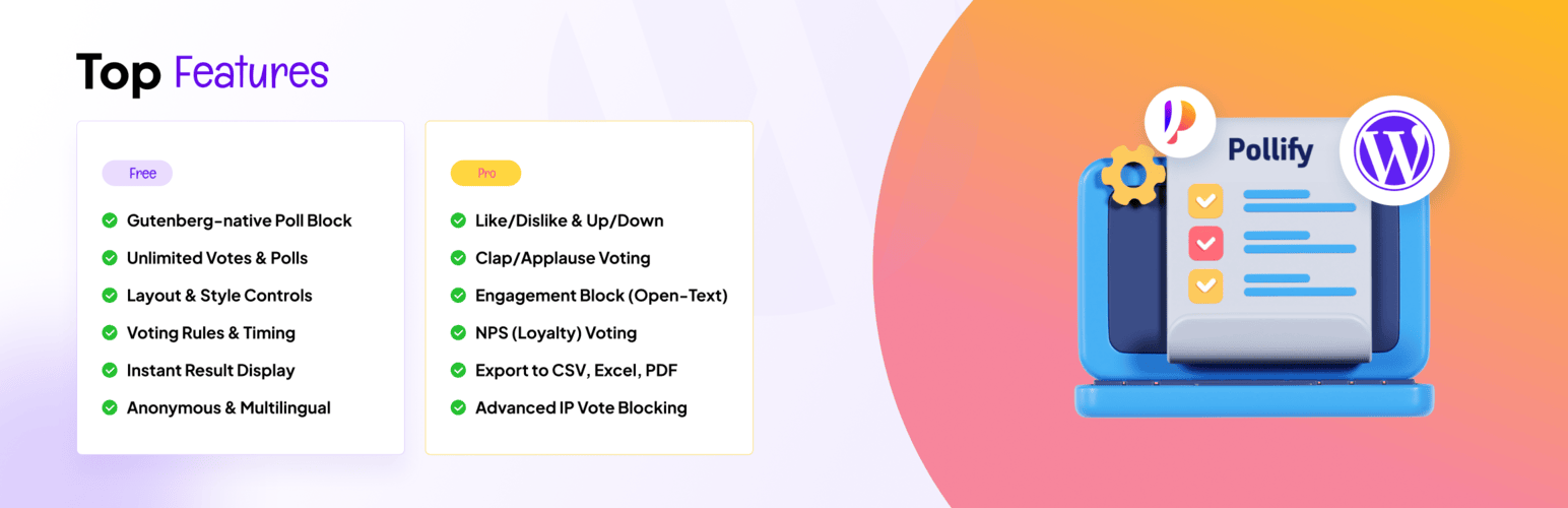 Pollify – Feedback Polls, Anonymous Polls, Up/down Voting, NPS Surveys, Export data