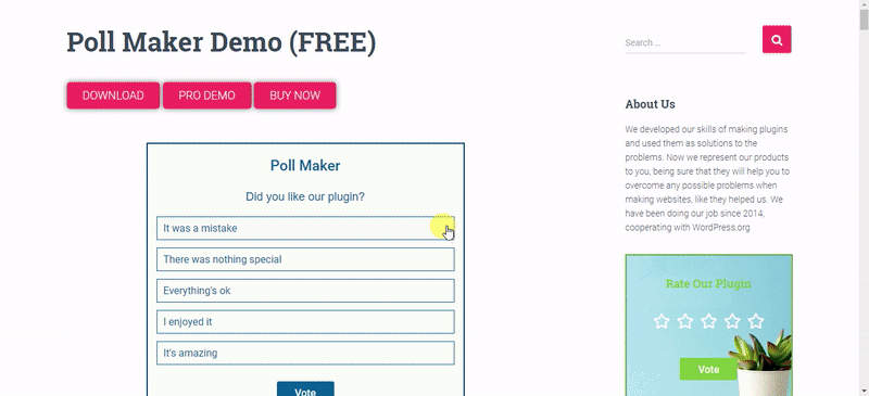 Poll Maker - gif de pré-visualização da enquete no site