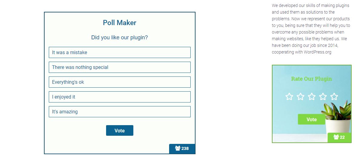 Poll Maker - pré-visualização da enquete no site