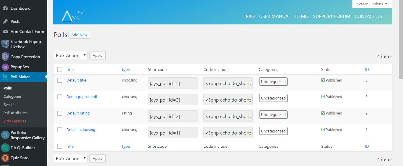 Poll Maker - dashboard edit poll