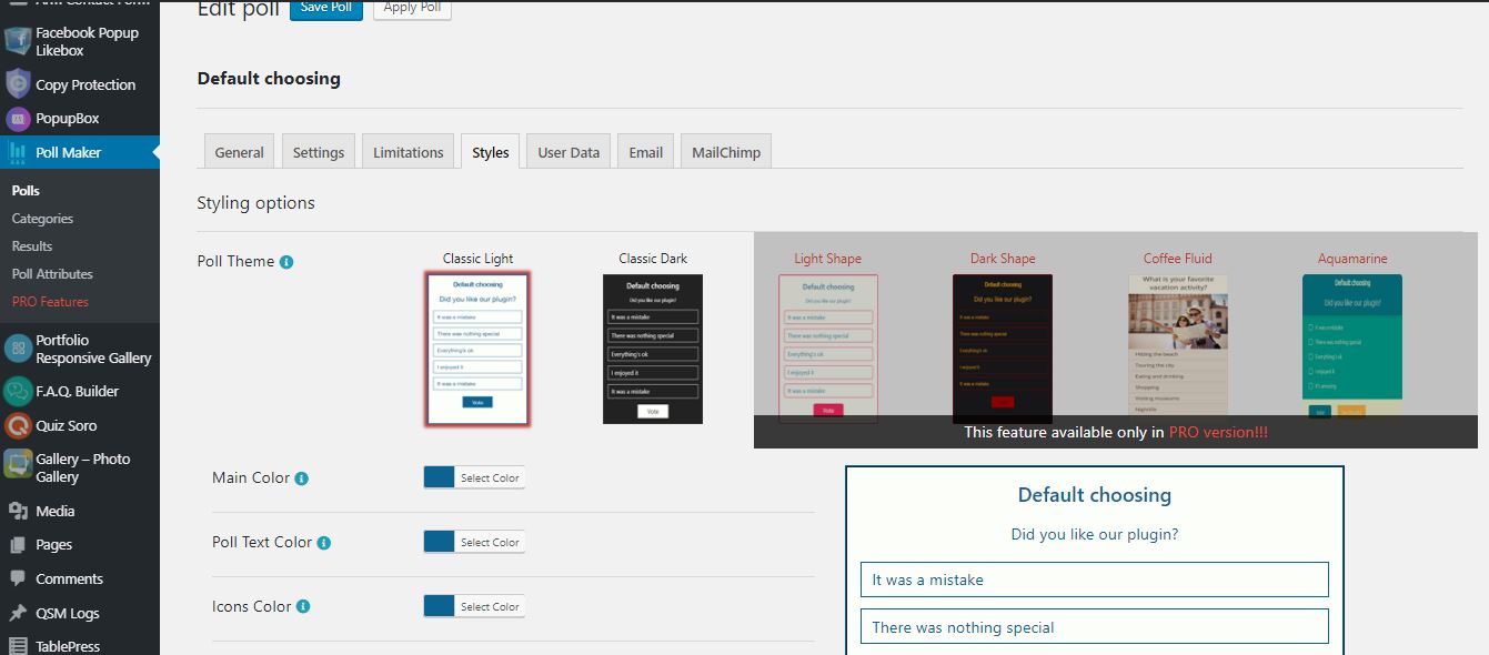 Poll Maker - gif de visualização do painel